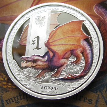 Mitológiai lények - Sárkány 2014 1 uncia színes ezüst pénzérme