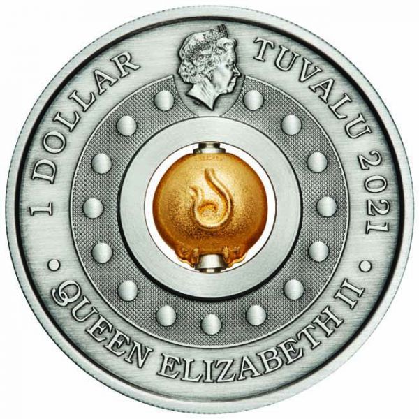 Bivaly éve - Tuvalu 2021 1 uncia antikolt ezüst pénzérme, forgó, aranyozott bivallyal