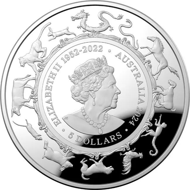 Sárkány éve 2024 1 uncia ausztrál proof ezüst pénzérme (RAM), homorú ! Sárkány éve 2024 1 uncia ausztrál proof ezüst pénzérme (RAM), homorú !