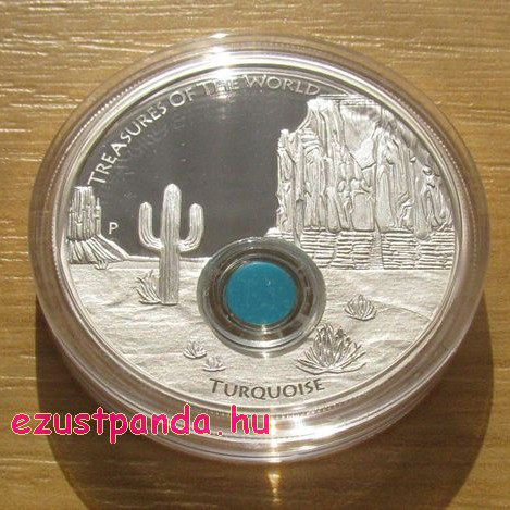 A világ kincsei - Türkiz 2015 1 uncia proof ezüst pénzérme türkizdarabokkal A világ kincsei - Türkiz 2015 1 uncia proof ezüst pénzérme türkizdarabokkal