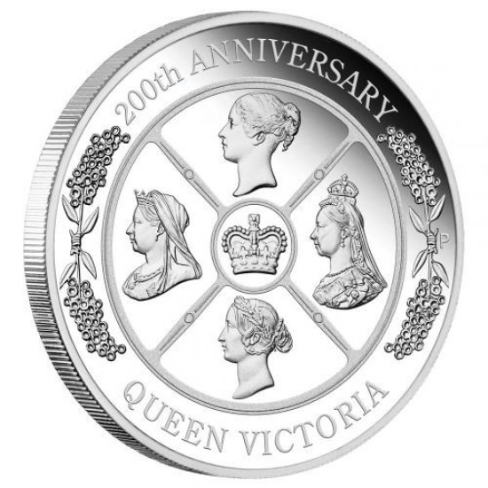 Viktória királynő 200. évforduló 2019 1 uncia proof ezüst pénzérme 