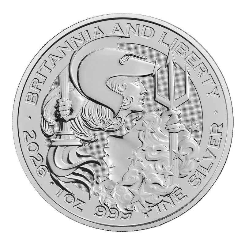 Britannia és Liberty 2026 brit 1 uncia 2 GBP ezüst pénzérme