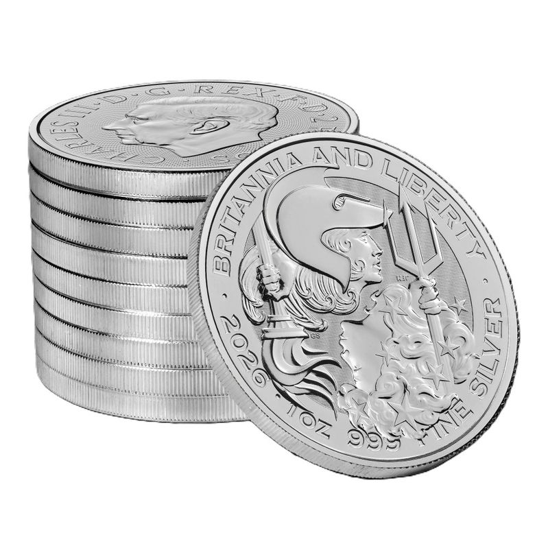 Britannia és Liberty 2026 brit 1 uncia 2 GBP ezüst pénzérme