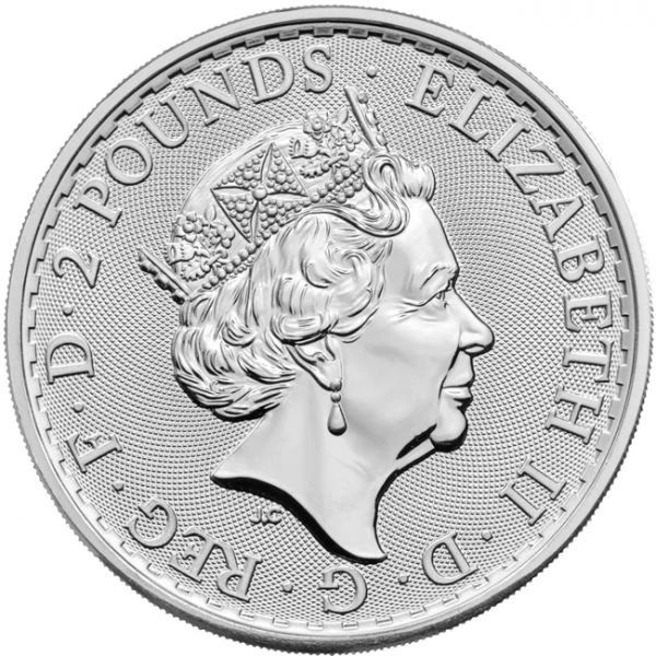 Britannia 2023 brit 1 uncia 2 GBP ezüst pénzérme - II. Erzsébet-fejes