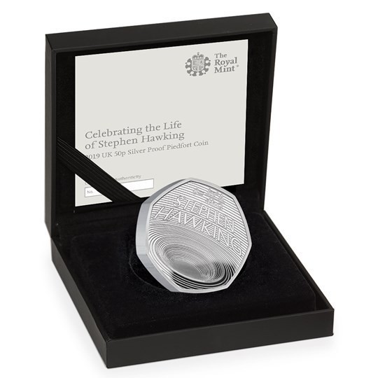 Stephen Hawking emlékére 0,5 GBP Piedfort ezüst pénzérme