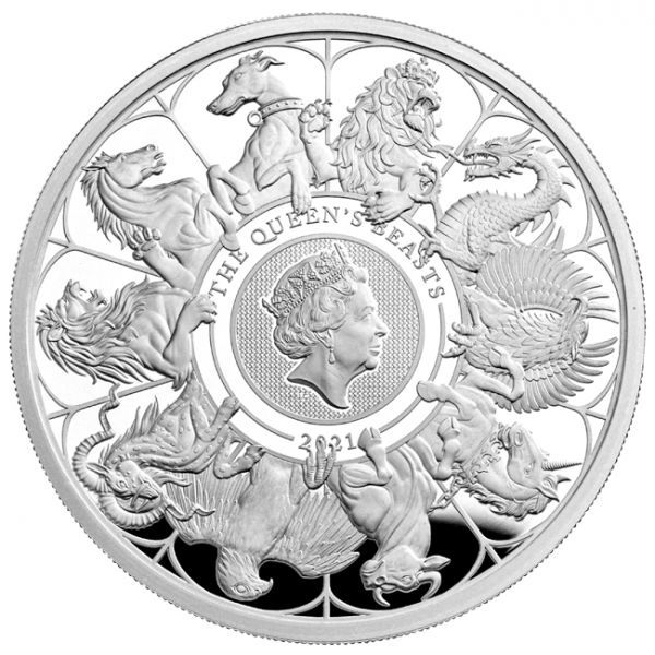 A Királynő címerállatai 2021 2 GBP proof ezüst pénzérme A Királynő címerállatai 2021 2 GBP proof ezüst pénzérme
