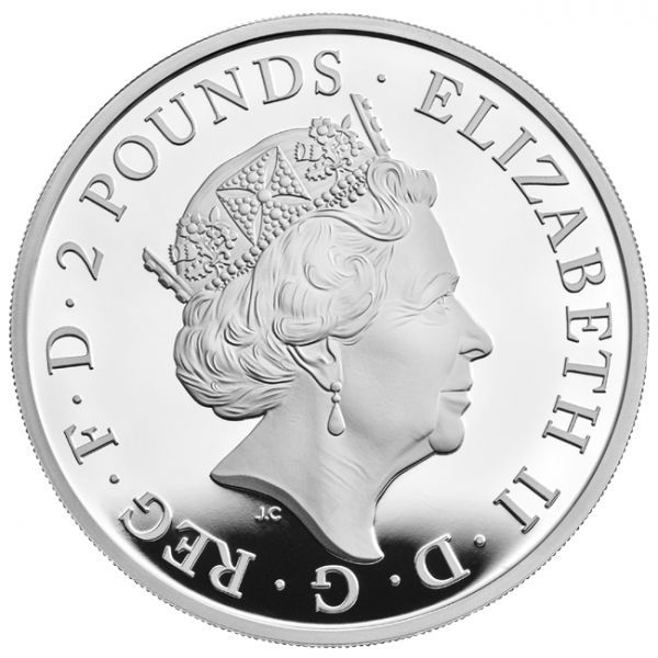 A Királynő címerállatai 2021 2 GBP proof ezüst pénzérme A Királynő címerállatai 2021 2 GBP proof ezüst pénzérme