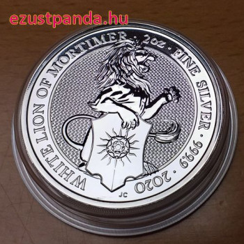 A királynő címerállatai - Mortimer Fehér oroszlánja 2020 2 uncia 5 GBP ezüst pénzérme
