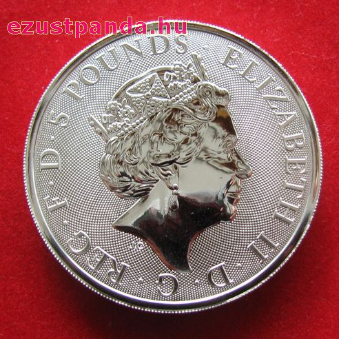 A királynő címerállatai - Clarence fekete bikája 2018 2 uncia 5 GBP ezüst pénzérme A királynő címerállatai - Clarence fekete bikája 2018 2 uncia 5 GBP ezüst pénzérme