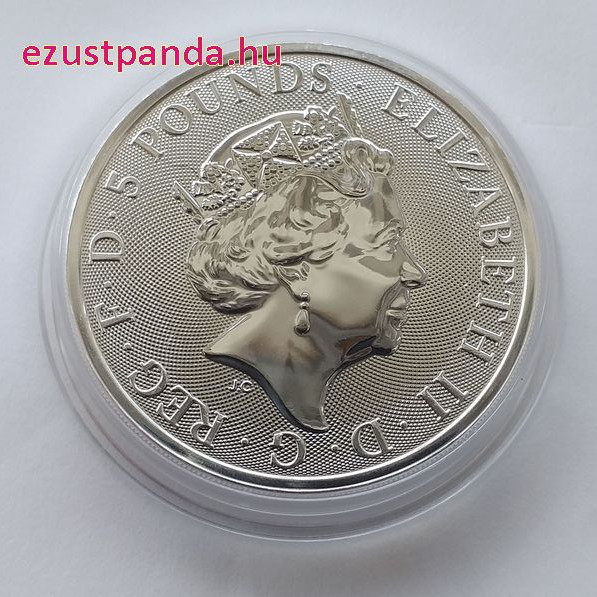 A királynő címerállatai 2021 2 uncia 5 GBP ezüst pénzérme A királynő címerállatai 2021 2 uncia 5 GBP ezüst pénzérme