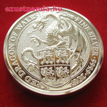 A királynő címerállatai - Wales-i Vörös Sárkány 2017 2 uncia 5 GBP ezüst pénzérme