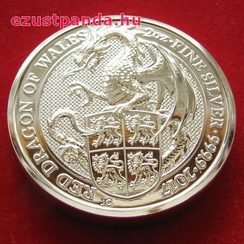 A királynő címerállatai - Wales-i Vörös Sárkány 2017 2 uncia 5 GBP ezüst pénzérme A királynő címerállatai - Wales-i Vörös Sárkány 2017 2 uncia 5 GBP ezüst pénzérme