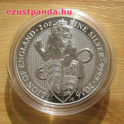 A királynő címerállatai - Oroszlán 2016 2 uncia 5 GBP ezüst pénzérme A királynő címerállatai - Oroszlán 2016 2 uncia 5 GBP ezüst pénzérme