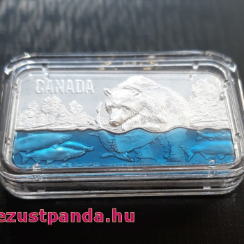 Lazacra vadászó medve 2018 1,5 uncia kanadai high-relief ezüst pénzérme
