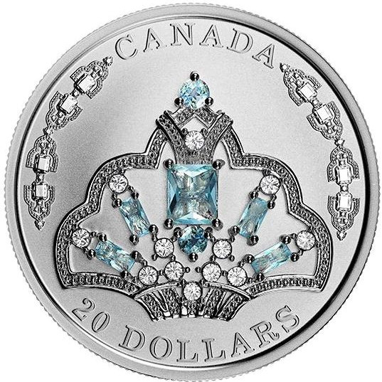 Akvamarin Tiara - a Királynő fejdísze 2020 1 uncia kanadai proof ezüst pénzérme Swarovski kristályokkal