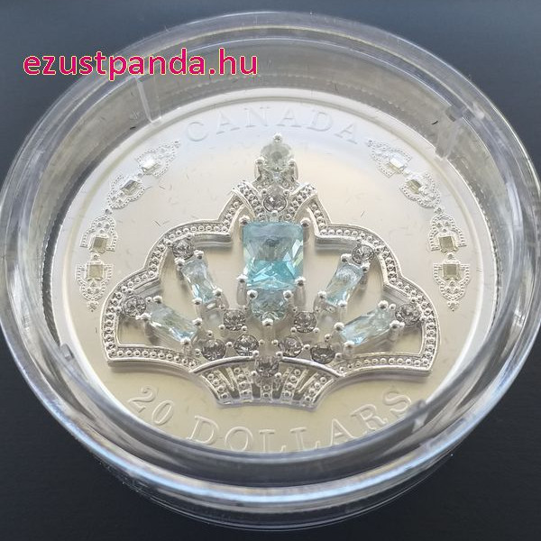 Akvamarin Tiara - a Királynő fejdísze 2020 1 uncia kanadai proof ezüst pénzérme Swarovski kristályokkal