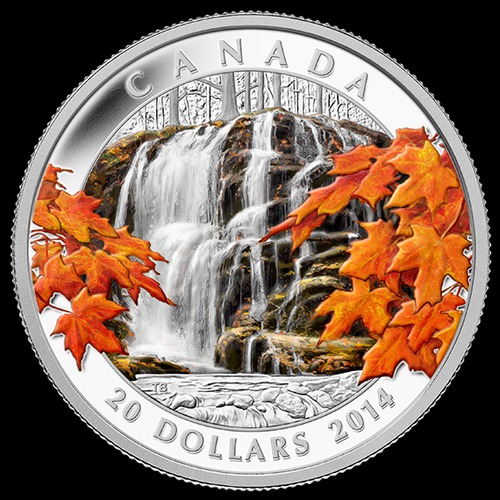 Őszi vízesés 2014 1 uncia kanadai proof ezüst pénzérme Őszi vízesés 2014 1 uncia kanadai proof ezüst pénzérme
