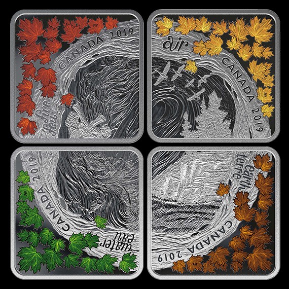 A négy elem 2019 46 gramm 12CAD kanadai proof ezüst érmeszett A négy elem 2019 46 gramm 12CAD kanadai proof ezüst érmeszett