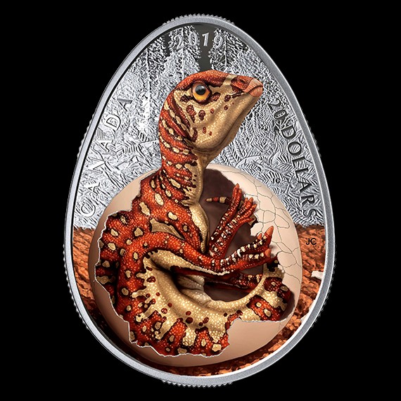 Hadrosaurus tojásban 2019 1 uncia kanadai proof ezüst pénzérme
