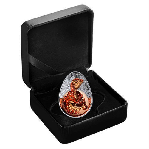Hadrosaurus tojásban 2019 1 uncia kanadai proof ezüst pénzérme