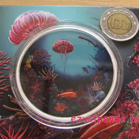 Korallzátony 2016 2 uncia kanadai proof ezüst pénzérme, UV-lámpával Korallzátony 2016 2 uncia kanadai proof ezüst pénzérme, UV-lámpával