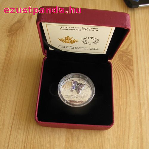 Pillangó drágakövekkel - 2017 1 uncia kanadai proof ezüst pénzérme