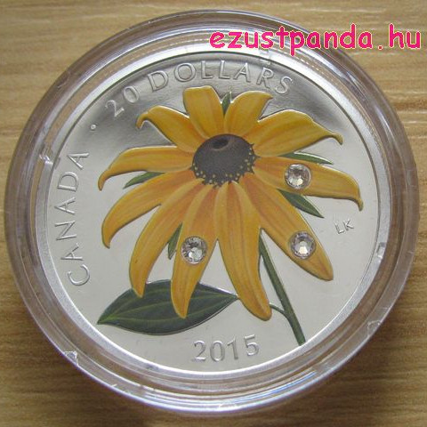 Black-Eyed Susan virág 2015 1 uncia proof ezüst pénzérme Swarovski kristályokkal Black-Eyed Susan virág 2015 1 uncia proof ezüst pénzérme Swarovski kristályokkal