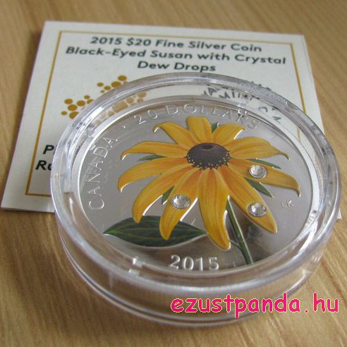 Black-Eyed Susan virág 2015 1 uncia proof ezüst pénzérme Swarovski kristályokkal Black-Eyed Susan virág 2015 1 uncia proof ezüst pénzérme Swarovski kristályokkal