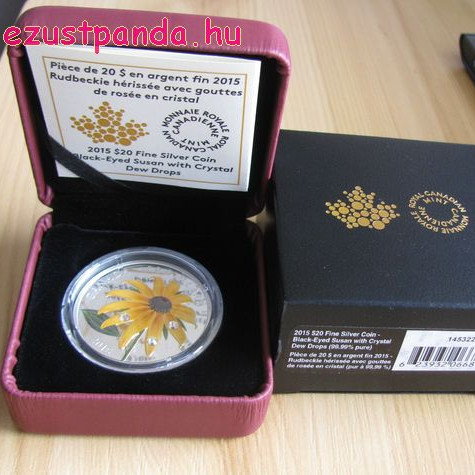 Black-Eyed Susan virág 2015 1 uncia proof ezüst pénzérme Swarovski kristályokkal Black-Eyed Susan virág 2015 1 uncia proof ezüst pénzérme Swarovski kristályokkal