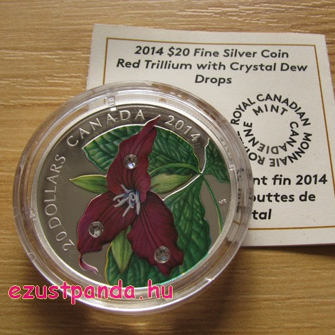 Vörös trillium (hármasszirom) 2014 1 uncia proof ezüst pénzérme Swarovski kristályokkal