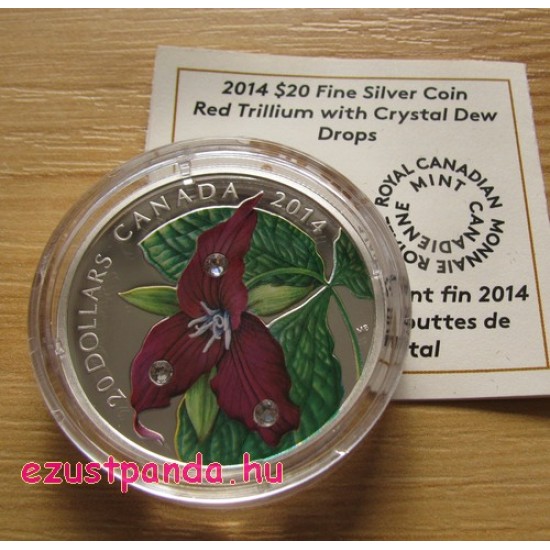 Vörös trillium (hármasszirom) 2014 1 uncia proof ezüst pénzérme Swarovski kristályokkal