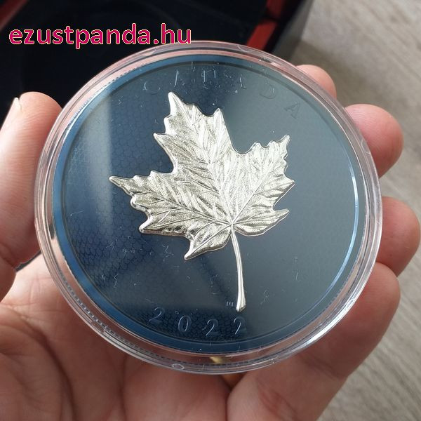 Maple Leaf / Juharlevél 2022 5 uncia proof ezüst pénzérme - KÉK RÓDIUM BEVONATTAL!