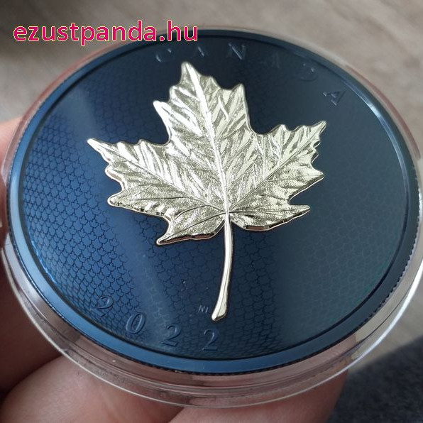 Maple Leaf / Juharlevél 2022 5 uncia proof ezüst pénzérme - KÉK RÓDIUM BEVONATTAL!