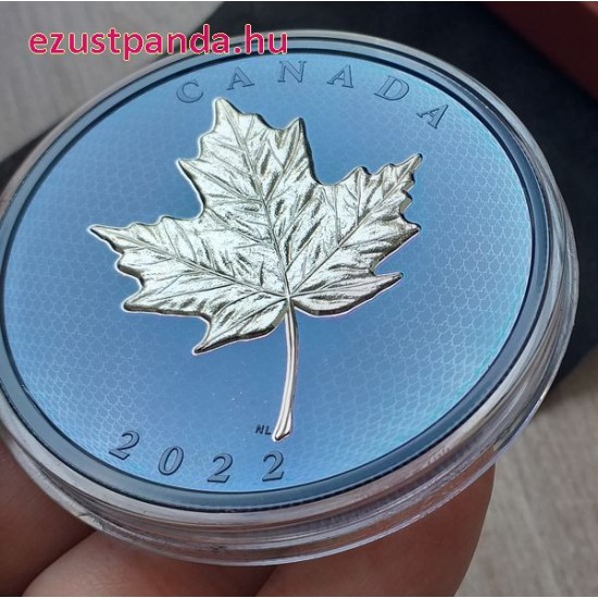 Maple Leaf / Juharlevél 2022 5 uncia proof ezüst pénzérme - KÉK RÓDIUM BEVONATTAL!
