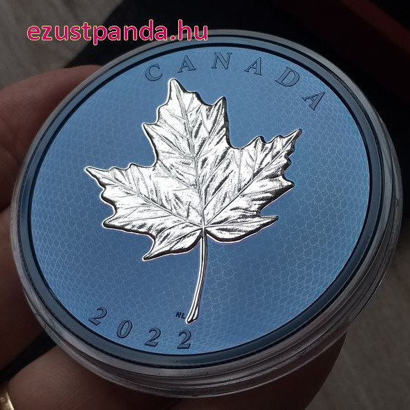 Maple Leaf / Juharlevél 2022 5 uncia proof ezüst pénzérme - KÉK RÓDIUM BEVONATTAL!