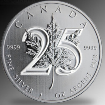 Maple Leaf 2013 1 uncia ezüst pénzérme 25 éves jubileumra