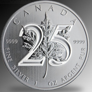 Maple Leaf 2013 1 uncia ezüst pénzérme 25 éves jubileumra