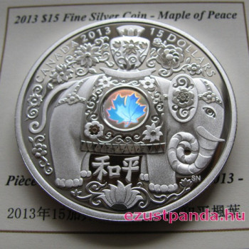 A Béke elefántja - Maple of Peace 2013 1 uncia proof hologramos ezüst pénzérme A Béke elefántja - Maple of Peace 2013 1 uncia proof hologramos ezüst pénzérme