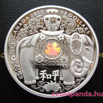 A Béke elefántja - Maple of Peace 2013 1 uncia proof hologramos ezüst pénzérme 