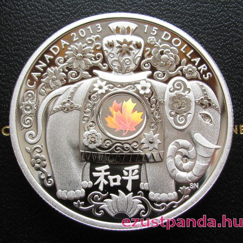A Béke elefántja - Maple of Peace 2013 1 uncia proof hologramos ezüst pénzérme 