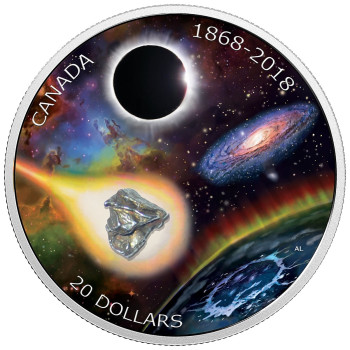 Csillagászat 2018 1 uncia kanadai proof ezüst pénzérme - meteordarabbal