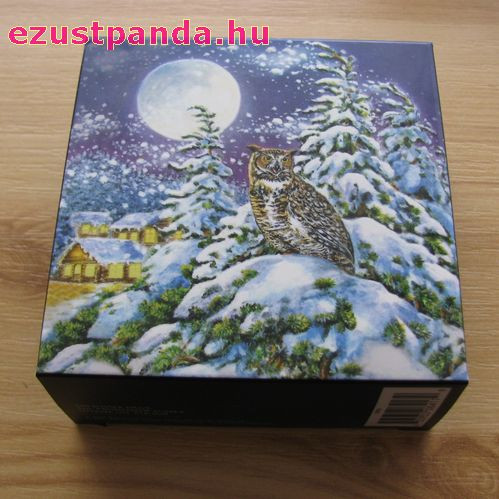 Uhu bagoly a holdfényben 2 uncia kanadai proof ezüst pénzérme, sötétben világít