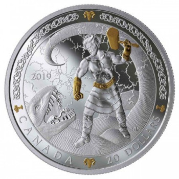 Skandináv istenek: THOR 2019 1 uncia kanadai proof ezüst pénzérme