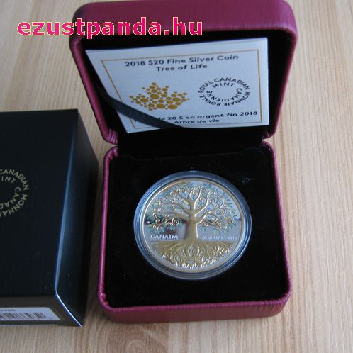 Az Élet fája Kanada 2018 aranyozott proof ezüst pénzérme 