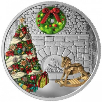 Karácsonyi koszorú murano-i üveg dísszel 1 uncia kanadai proof ezüst pénzérme