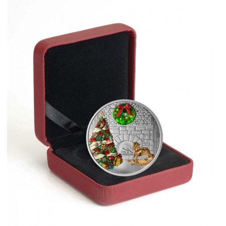 Karácsonyi koszorú murano-i üveg dísszel 1 uncia kanadai proof ezüst pénzérme
