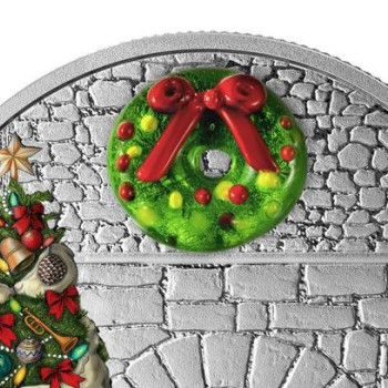 Karácsonyi koszorú murano-i üveg dísszel 1 uncia kanadai proof ezüst pénzérme
