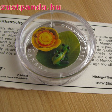 Murano-i üveg béka 2014 1 uncia kanadai proof ezüst pénzérme
