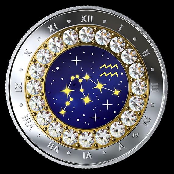 Csillagjegyek Vízöntő 2019 proof ezüst pénzérme Swarovski kristályokkal