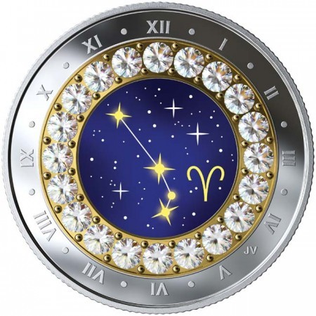 Csillagjegyek Kos 2019 proof ezüst pénzérme Swarovski kristályokkal